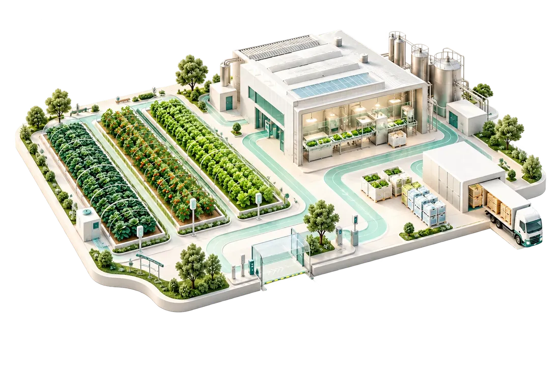 Conceptual illustration of connected agricultural production and processing operations.