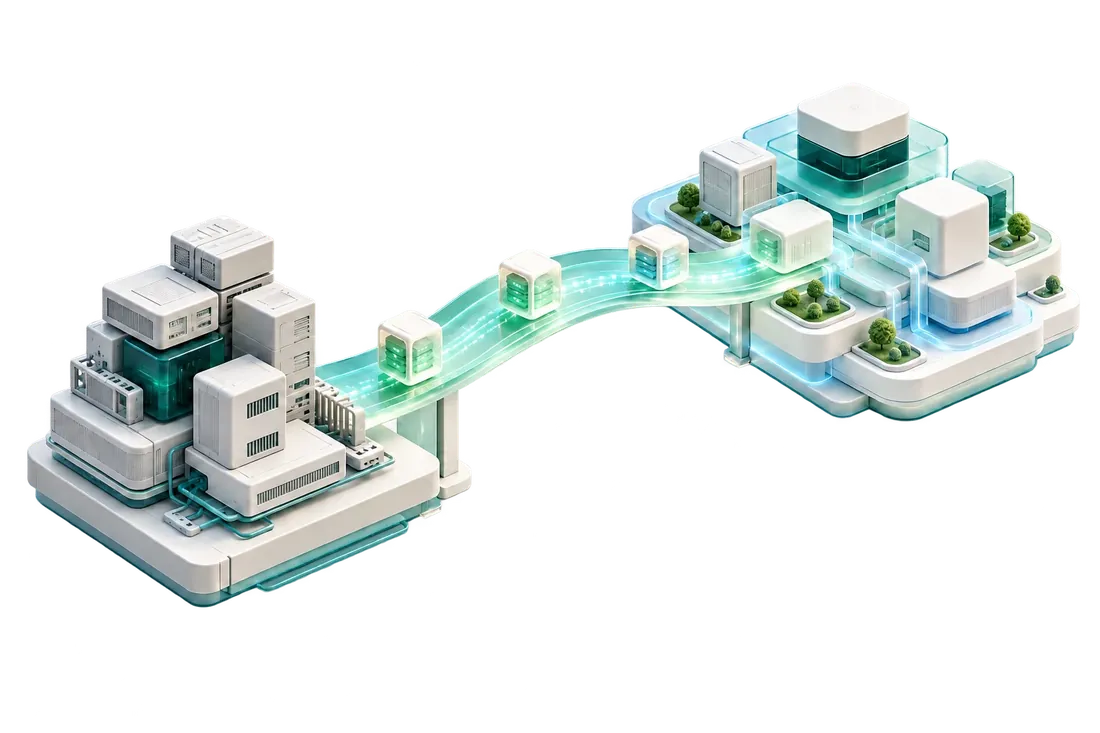 Conceptual illustration of data moving between infrastructure platforms.