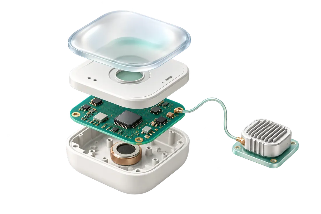 Conceptual illustration of sensor hardware and an edge-computing module.