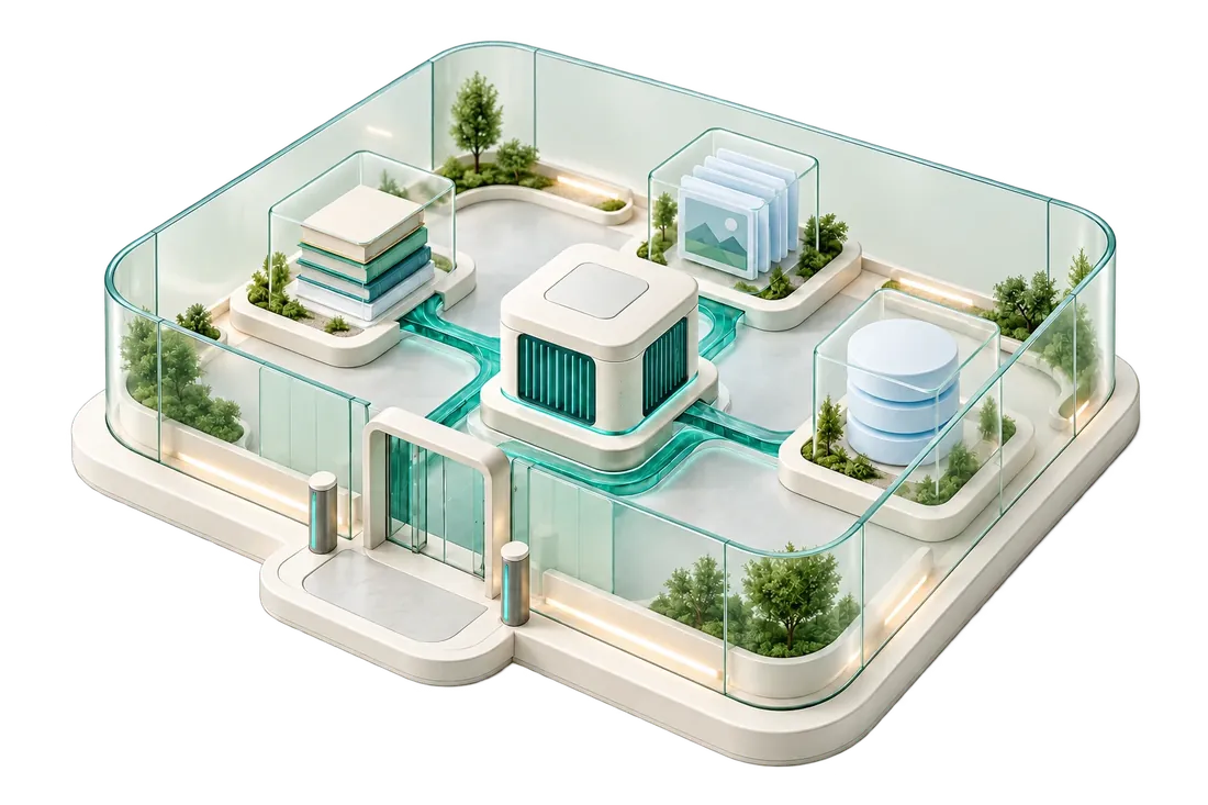 Illustration conceptuelle · Un environnement IA contrôlé