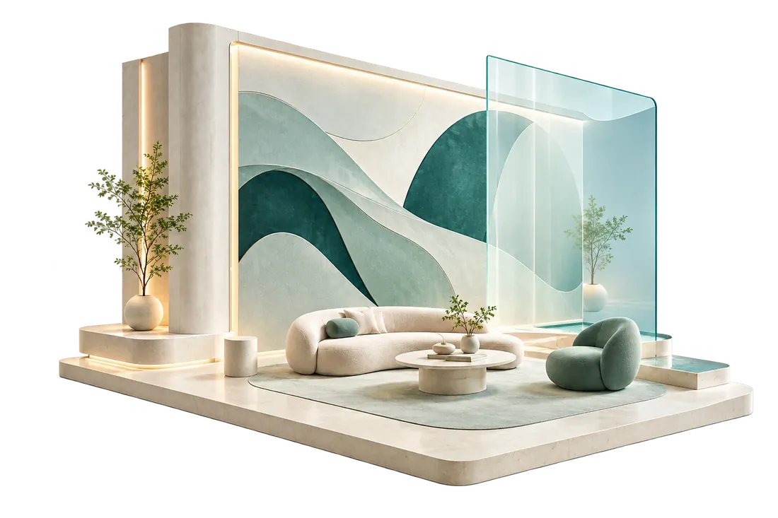 Illustration conceptuelle d'une surface architecturale avec des couches imprimées et immersives.